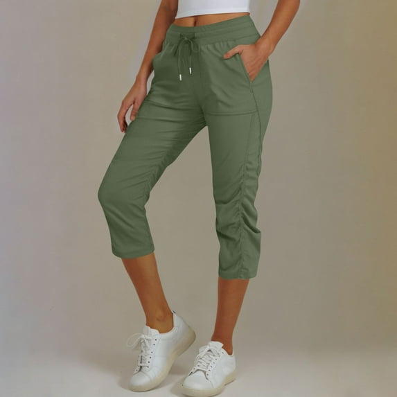 Aboser Women's Capri Pants with Pockets Casual Drawstring High Waist Capris Full Length Jogger Pants Lightweight Lounge Trouser Soft Comfy Summer Beach Cropped Pants Green M