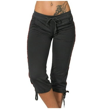 Aboser Women's Capri Sweatpants with Pockets Casual Knee Length Joggers Drawstring Low Rise Capris Pants Lightweight Sports Cropped Trousers