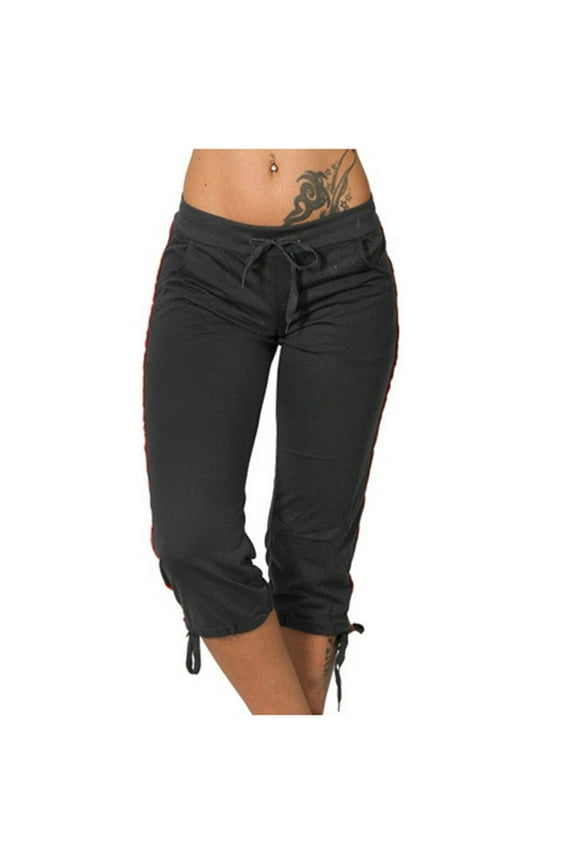 Women's Capri Sweatpants with Pockets Casual Knee Length Joggers Drawstring Low Rise Capris Pants Lightweight Sports Cropped Trousers