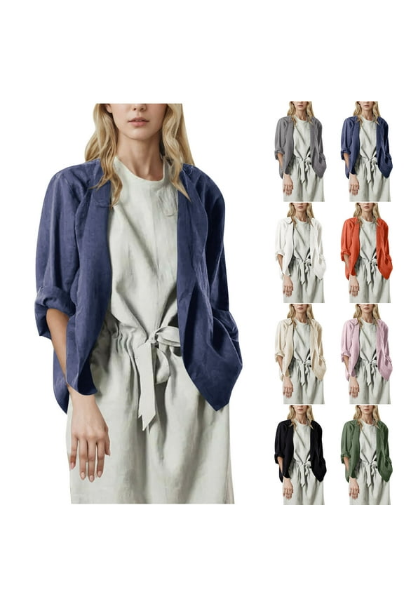 Open Front Cardigans for Women Cozy Cotton Linen Borelo Cardigan Casual Long Sleeve Cover Ups Loose Fit Lightweight Blouses