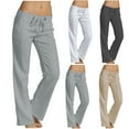 thumbnail image 1 of Aboser Women's Cotton Linen Pants Drawstring Low Rise Long Pants Lightweight Straight Leg Trousers Comfy Soft Beach Vacation Trousers with Pockets, 1 of 7