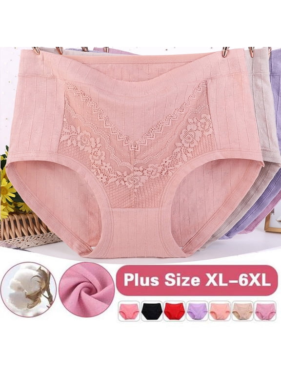 Women's Cotton Underwear Plus Size High Waisted Panties Comfortable No Show Lace Underwear Soft Full Coverage Brief Panties