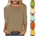 thumbnail image 1 of Aboser Women's Crossover V Neck T-Shirts Plus Size 3/4 Sleeve Tunic Tops Comfy Solid Color Tshirts Loose Fit Casual Blouses Dressy Three Quarter Length Sleeves Pullover, 1 of 6