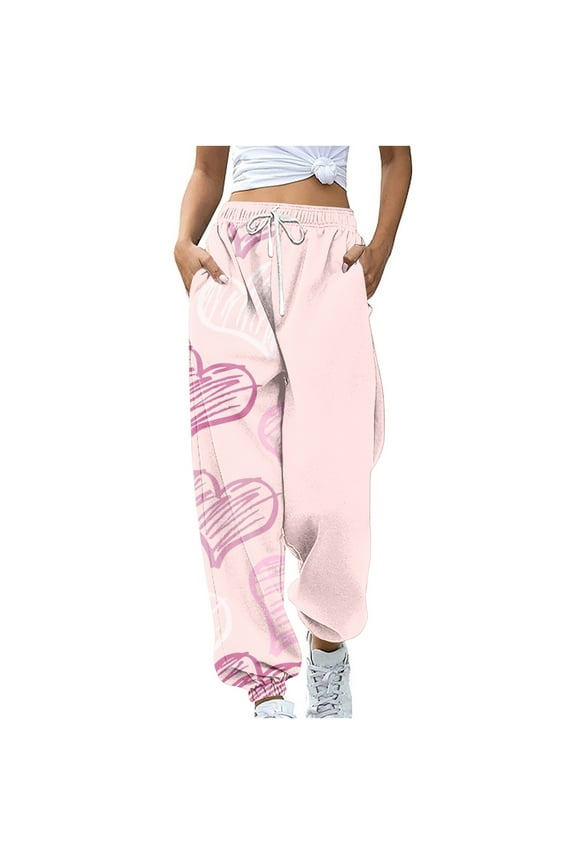 Women's Cute Cartoon Sweatpants with Pockets Athletic Loose Fit Pants Casual High Waisted Joggers Pants Gym Workout Lounge Trousers