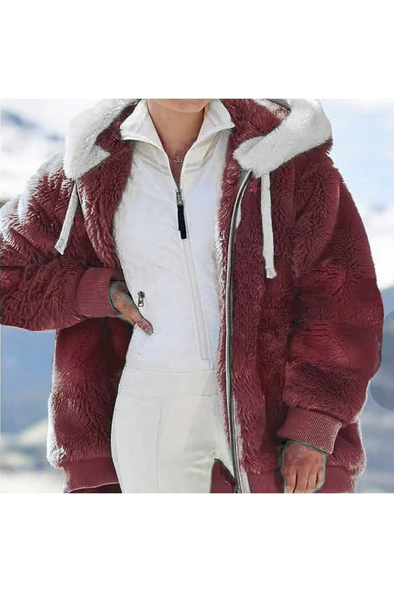 Women's Faux Fur Coat Plus Size Fuzzy Hooded Jacket Casual Fluffy Warm Coats Winter Fleece Sherpa Jackets with Pockets