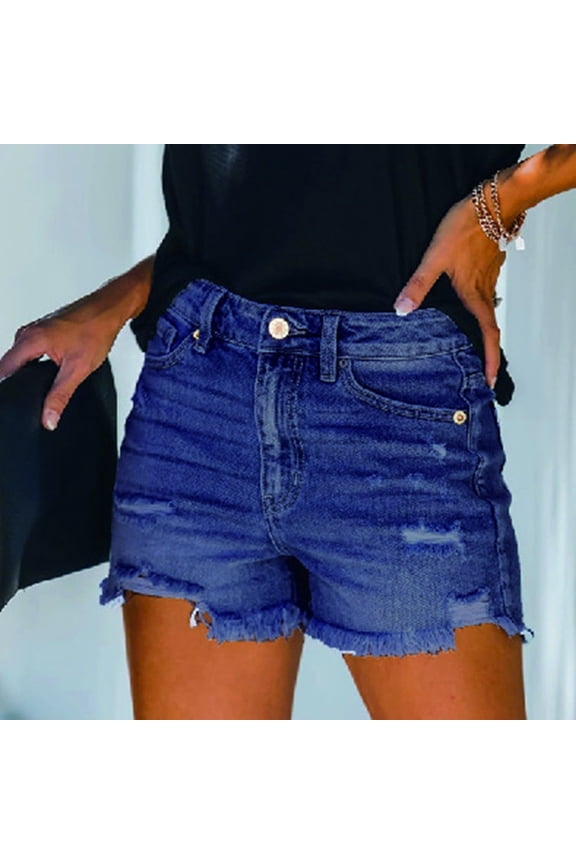 Women's Fearless Curvy Denim Shorts High-Rise Insta Vintage Juniors Jeans Frayed Raw Hem Shorts Summer Streetwear