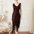 thumbnail image 1 of Aboser Women's Flapper Dresses 1920s Sequin Fringed Paisley Dress Elegant V Neck Gown Retro Cocktail Party Dress Roaring 20s Costumes, 1 of 5