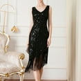 thumbnail image 1 of Aboser Women's Flapper Dresses 1920s Sequin Fringed Paisley Dress Elegant V Neck Gown Retro Cocktail Party Dress Roaring 20s Costumes, 1 of 5