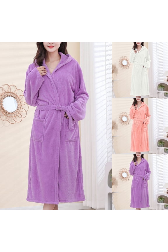 Women's Fleece Hooded Robes Absorbent Quick Dry Towel Robe Fuzzy Plush Long Bathrobes Loose Long Sleeve Loungewear with Pockets Pink Free Size