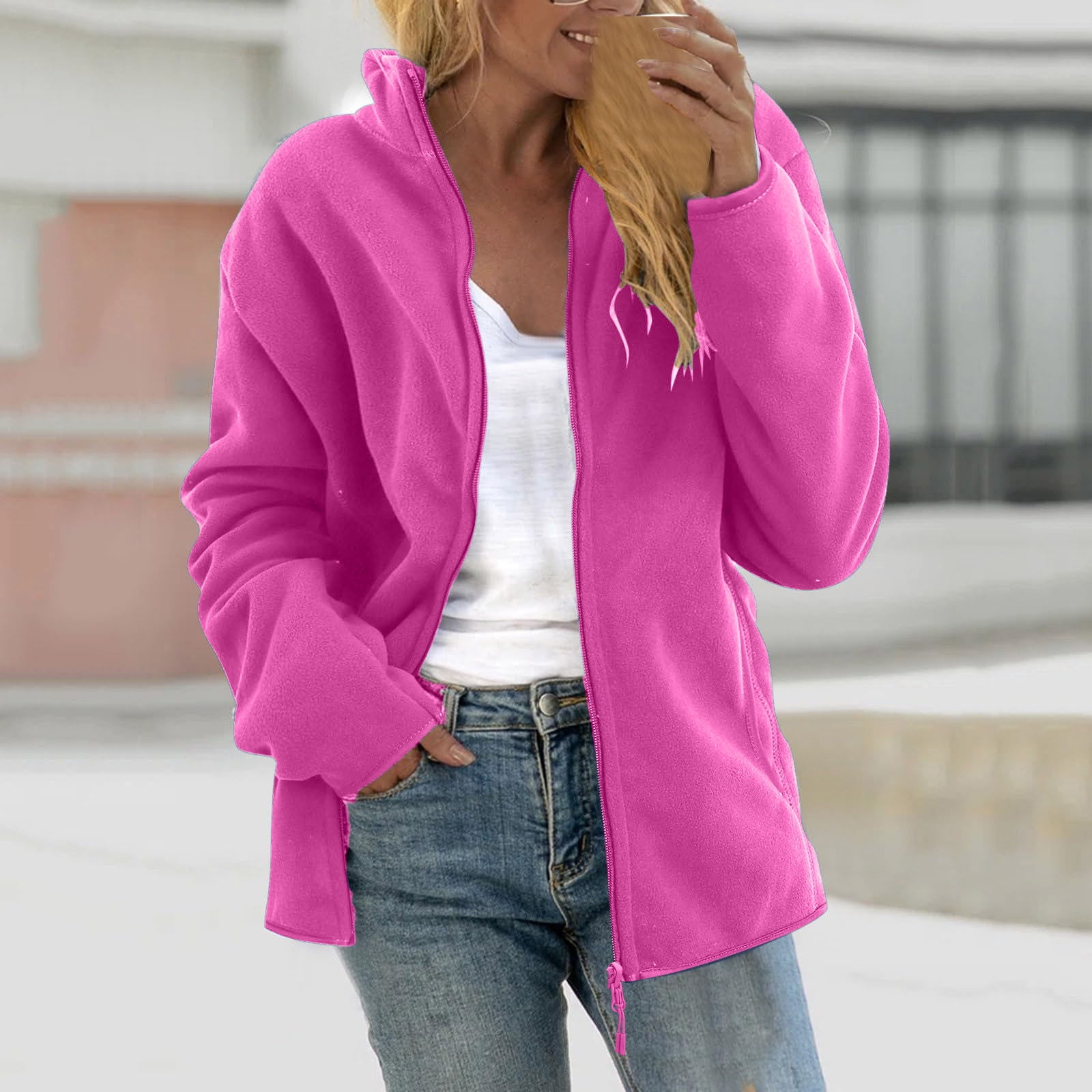 Aboser Women's Fleece Jacket Outdoor Keep Warm Fuzzy Coat Plus Size Zip