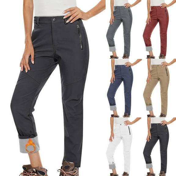 Aboser Women's Fleece Lined Snow Pants Thermal Waterproof Ski Pants Softshell High Waist Trousers Winter Snowboarding Hiking Pants with Zipper Pockets