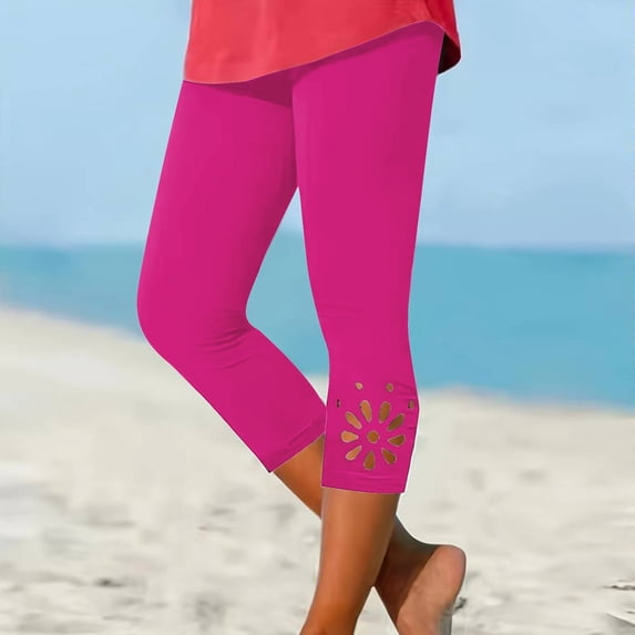 Aboser Women's Flower Cutout Capri Leggings Soft Knee Length Yoga Capris Slim Fitted High Waist Leggings Stretchy Comfy Dailywear Summer Cropped Pants for Women