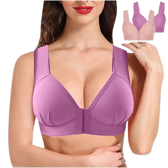 Aboser Women's Front Close Bras 2 Pcs Pack Full Coverage Wireless Bras Plus Size Support Bra Comfort Everyday Push Up Underwear Front Buckle Corset