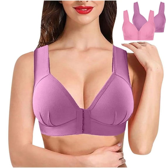 Aboser Women's Front Close Bras 2 Pcs Pack Full Coverage Wireless Bras Plus Size Support Bra Comfort Everyday Push Up Underwear Front Buckle Corset