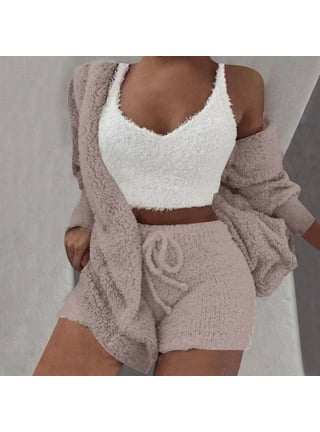 Sunisery Women's 3 Piece Soft Lounge Pajama Set Cami Crop and Top Pants  Cardigan Set，S/M/L