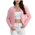 thumbnail image 1 of Aboser Women's Fuzzy Cropped Cardigan Sweaters Warm Fleece Outwear Trendy Button Down Knit Jacket Solid Color Crop Coats Fall Winter Long Sleeve Cardigans, 1 of 4