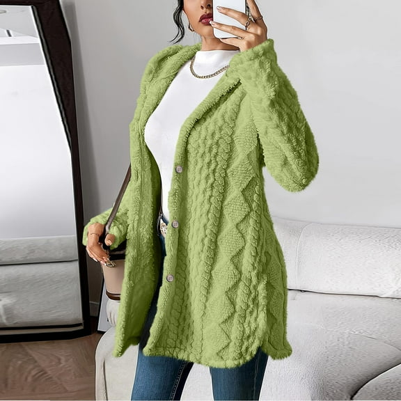 Aboser Women's Fuzzy Fleece Cardigan Sweaters Thermal Textured Sherpa Hooded Jackets Button Down Long Sleeve Outerwear Cozy Soft Hoodies