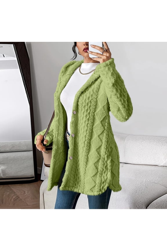 Women's Fuzzy Fleece Cardigan Sweaters Thermal Textured Sherpa Hooded Jackets Button Down Long Sleeve Outerwear Cozy Soft Hoodies