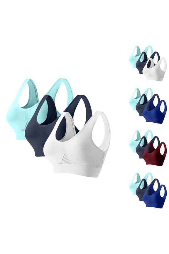 Women's High Impact Sports Bras 3 Pack Wireless Push Up Workout Bras Plus Size Seamless Yoga Top Breathable Mesh Running Bra Soft Lightly Pads Bralettes
