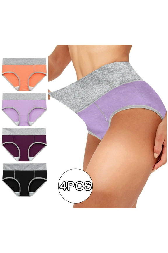Women's High Waisted Underwear Tummy Control Ladies Panties Postpartum Briefs Comfortable Full Coverage Brief Underwear 4 Pack