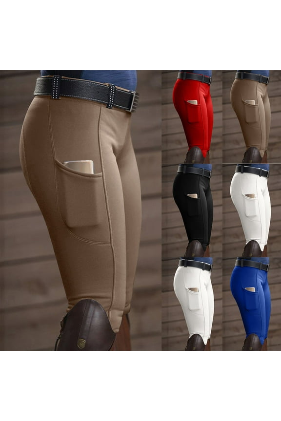 Women's Horse Riding Pants with Pockets Equestrian Breeches for Women Full Length Tights Horseback Pull On Schooling Jodhpurs