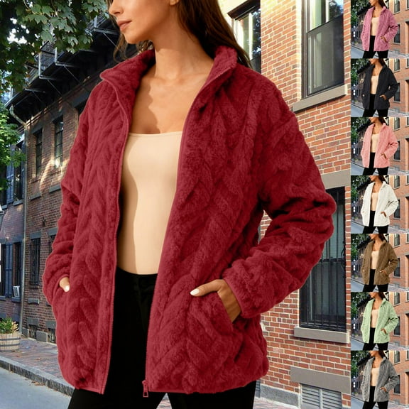 Aboser Women's Jacquard Fleece Jackets Faux Fur Sherpa Lined Warm Coat Lapel Button Down Long Sleevejackets Fuzzy Winter Coats Outwear