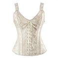 thumbnail image 1 of Aboser Women's Jacquard Shoulder Straps Corset Tops Lace Up Overbust Bustier Renaissance Court Push Up Crop Tops Waist Cincher, 1 of 3