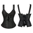 thumbnail image 1 of Aboser Women's Jacquard Shoulder Straps Corset Tops Lace Up Overbust Bustier Renaissance Court Push Up Crop Tops Waist Cincher, 1 of 3