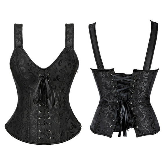 Aboser Women's Jacquard Shoulder Straps Corset Tops Lace Up Overbust Bustier Renaissance Court Push Up Crop Tops Waist Cincher