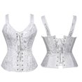 thumbnail image 1 of Aboser Women's Jacquard Shoulder Straps Corset Tops Lace Up Overbust Bustier Renaissance Court Push Up Crop Tops Waist Cincher, 1 of 4