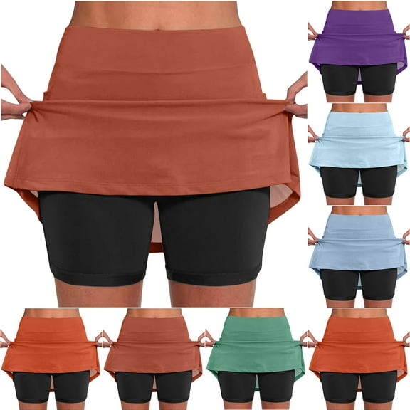 Aboser Women's Knee Length Skorts with Shorts Plus Size Activewear High Waist Tummy Control Skirts Stretchy Casual Workout Shorts with 2 Inner Pockets