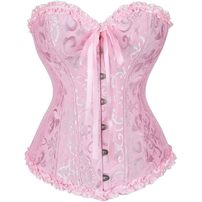 Supportive Boning Vintage-Inspired Pink Lace Corset Top Supportive Boning Vintage-Inspired Pink Lace Corset Top
