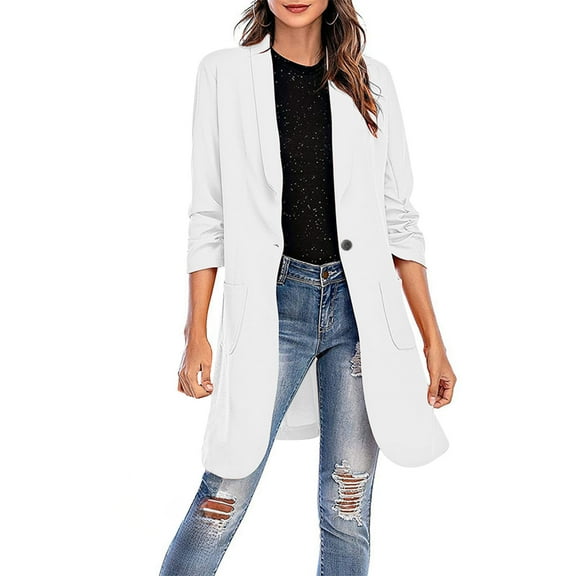 Aboser Women's Long Blazers Lightweight Button Long Sleeve Cardigan Solid Color Button Jacket Work Office Cardigans