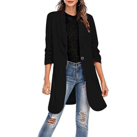 Aboser Women's Long Blazers Lightweight Button Long Sleeve Cardigan Solid Color Button Jacket Work Office Cardigans