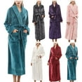 thumbnail image 1 of Aboser Women's Long Flannel Robes with Pockets Soft Shawl Collar Sleepwear Warm Plush Nightgowns Belted Long Sleeve Loungewear Comfy Fleece Towel Robe White M, 1 of 7