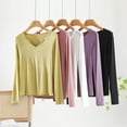 thumbnail image 1 of Aboser Women's Long Sleeve Modal Shirts Comfy V Neck Tops Solid Color Layering Shirt Casual Loose Fit Basic Tees Breathable Soft Pullover Top, 1 of 4