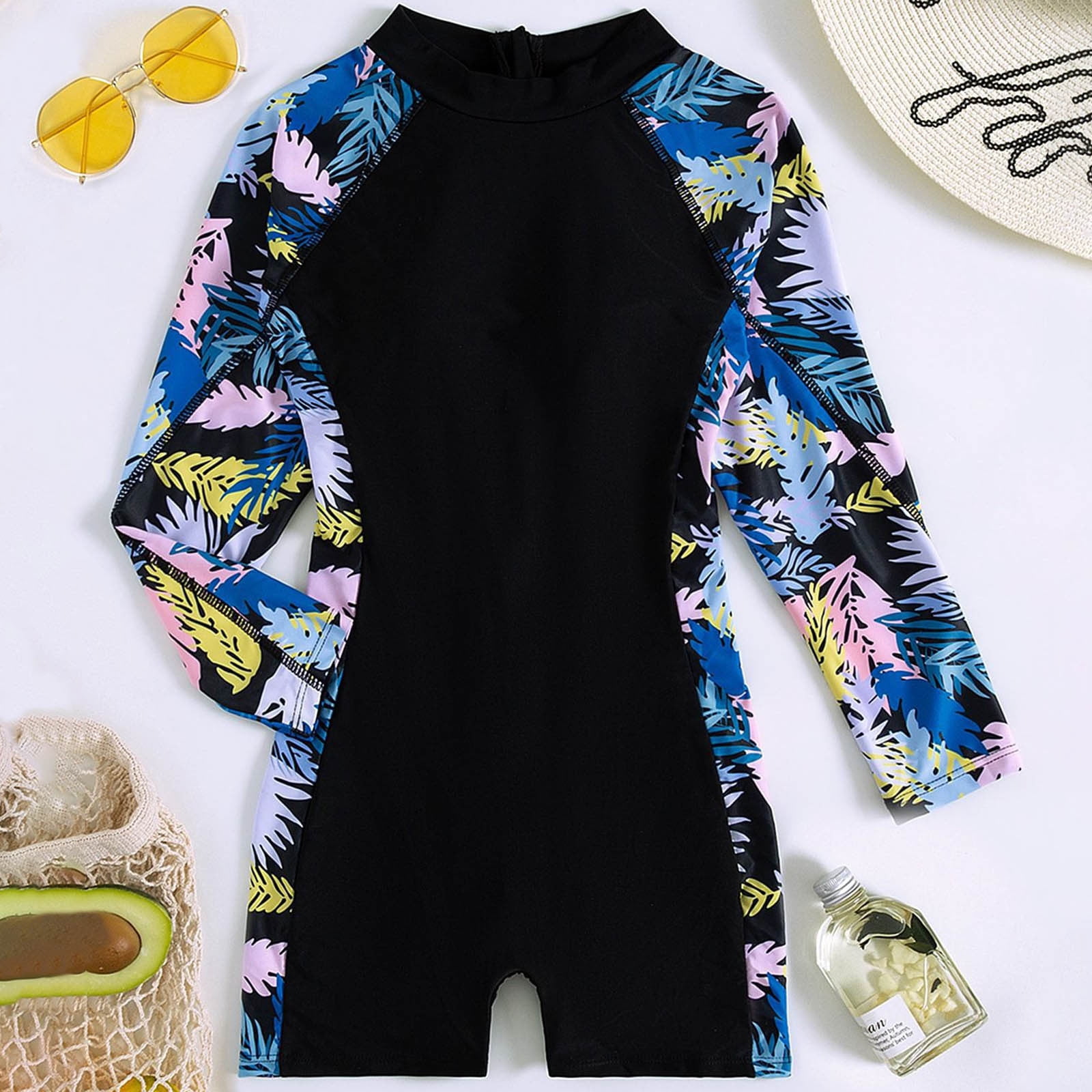 Aboser Women's Long Sleeve Rash Guard with Built in Bras One Piece