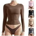 thumbnail image 1 of Aboser Women's Long Sleeve T Shirts Slim Fit Tight Lightweight Base Crop Tops Soft Solid Color Basic Tees Stretchy Crew Neck Layering Shirt, 1 of 9