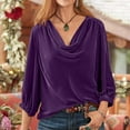 thumbnail image 1 of Aboser Women's Long Sleeve Velvet Tops Fall Winter Dress Shirt Regular Fit Cowl Neck Blouse Cozy Velour Work Shirts Solid Color Casual Blouses Purple M, 1 of 6