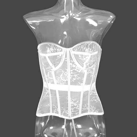 Aboser Women's Mesh Sheer Corset Top Off Shoulder Bustier Lace Up Bodyshaper Floral Print Lace Waist Cincher Boned Overbust Corsets