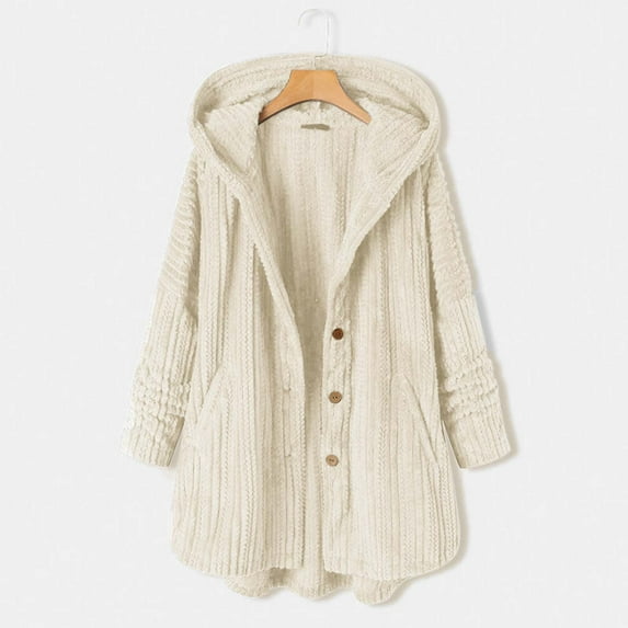 Aboser Women's Oversized Sherpa Jacket Casual Button Down Hoodies Plus Size Hooded Cardigan Comfy Plush Fleece Jackets with Pockets