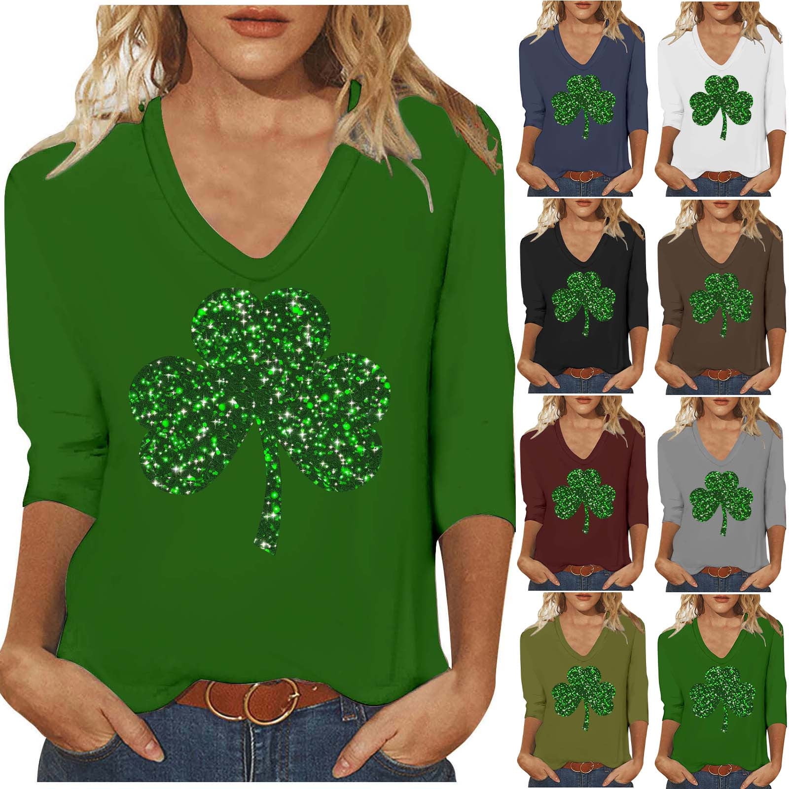 Aboser Women's Paddy's Day T Shirts 3/4 Length Sleeve Irish Tops Funny ...