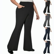 ABOSER Women's Plus Size Bootcut Dress Pants with Pockets Business Casual Flare Work Slacks Stretchy High Waist Office Leggings Casual Bell Bottoms Yoga Pants
