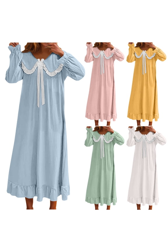 Women's Plus Size Victorian Nightgown Cozy Long Sleeve Princess Sleepdress Cute Babydoll Collar Loungewear Loose Full Length Nightshirts