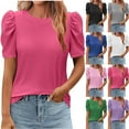 thumbnail image 1 of Aboser Women's Puff Short Sleeve Blouses Trendy Round Neck T Shirts Solid Color Casual Blouse Loose Fit Streetwear Going Out Tops 2026 Pink S, 1 of 8