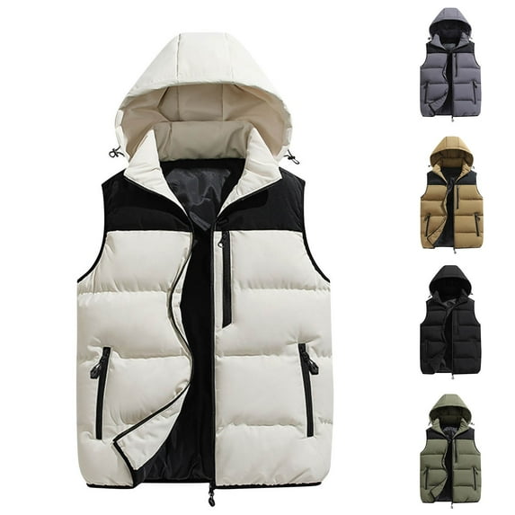 Aboser Women's Puffer Vest with Hood Winter Zip Up Sleeveless Jackets Plus Size Quilted Vests Trendy Contrast Color Gilet Jacket Thermal Casual Hooded Vest with Pockets