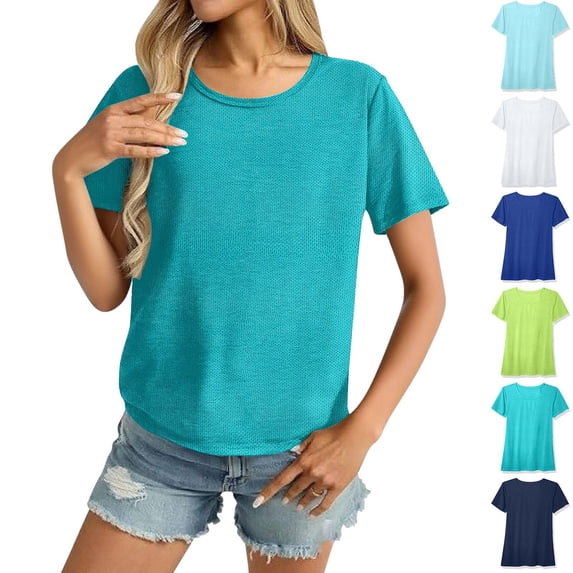 Aboser Women's Quick Dry Workout Tops Plus Size Short Sleeve T Shirts Breathable Round Neck Tshirts Athletic Gym Running Shirt Solid Color Basic Tees