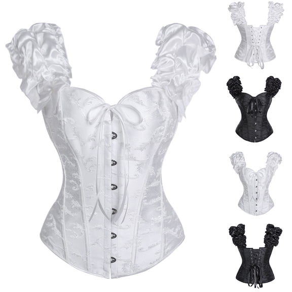 Aboser Women's Renaissance Victorian Corset Tops Boned Lace Up Bodice Bustier Elegant Puff Sleeve Shapewear Bride Wedding Party Waist Cincher