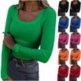 thumbnail image 1 of Aboser Women's Ribbed Shirt Slim Fit Scoop Neck Basic Tees Soft Long Sleeve Shirt Going Out Tops Solid Color Casual Pullover Top, 1 of 6
