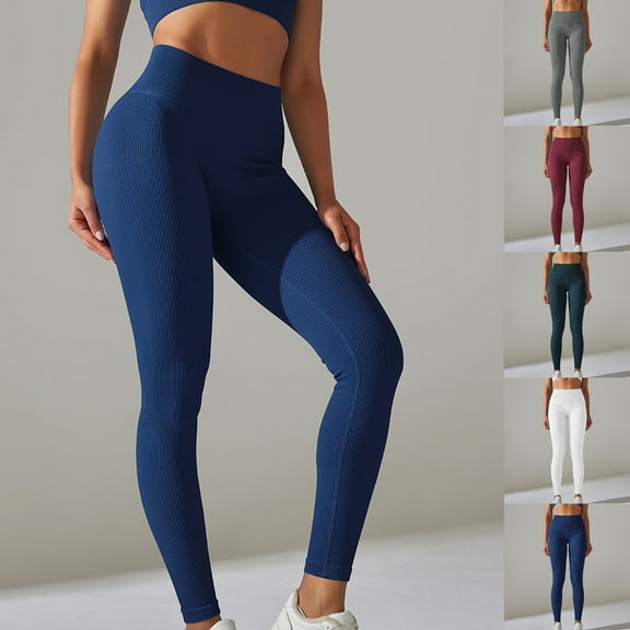 Aboser Women's Ribbed Workout Yoga Pants Soft High Waist Leggings Stretchy Butt Lifting Pants Gym Fitness Running Legging Solid Color Sports Tights